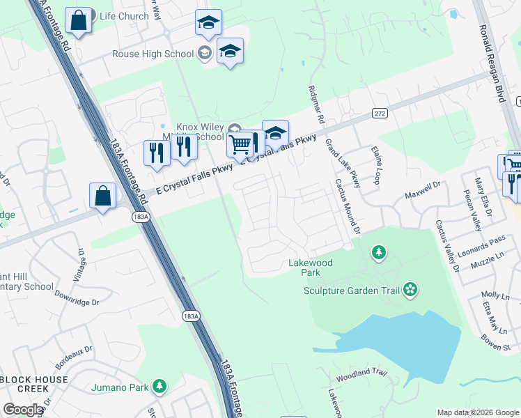 map of restaurants, bars, coffee shops, grocery stores, and more near 1808 Arendale Drive in Leander