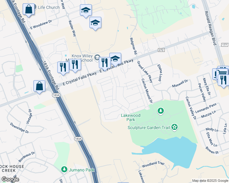 map of restaurants, bars, coffee shops, grocery stores, and more near 1813 Artesian Springs Xing in Leander