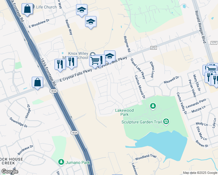 map of restaurants, bars, coffee shops, grocery stores, and more near 1813 Artesian Springs Xing in Leander