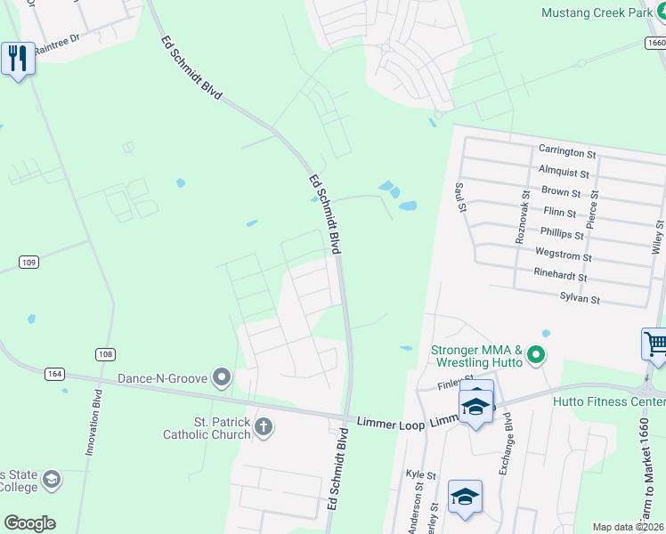 map of restaurants, bars, coffee shops, grocery stores, and more near 1798 County Road 119 in Hutto