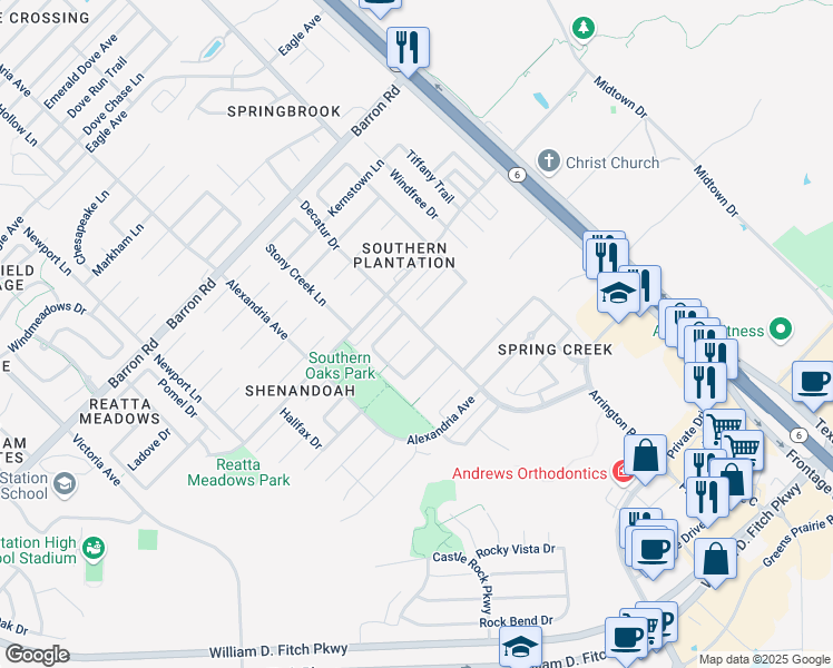 map of restaurants, bars, coffee shops, grocery stores, and more near 1504 Hunter Creek Drive in College Station