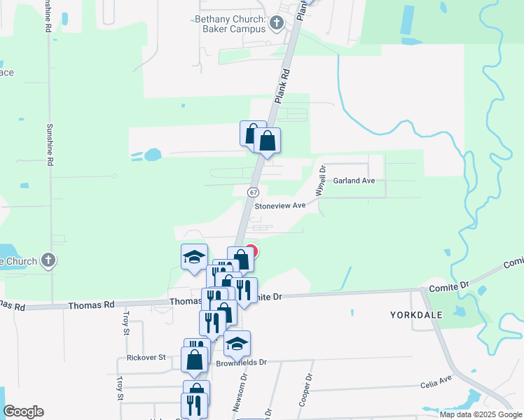map of restaurants, bars, coffee shops, grocery stores, and more near 6012 Stoneview Avenue in Baker