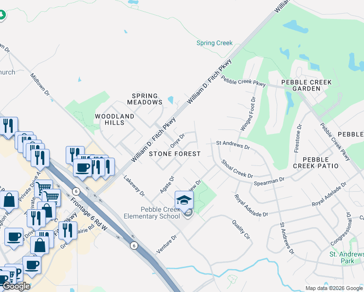 map of restaurants, bars, coffee shops, grocery stores, and more near 407 Sapphire Drive in College Station