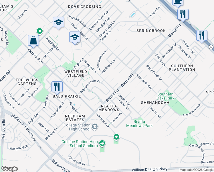 map of restaurants, bars, coffee shops, grocery stores, and more near 1100 Tyler Court in College Station