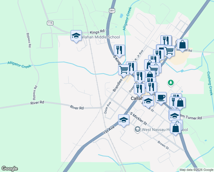 map of restaurants, bars, coffee shops, grocery stores, and more near 45184 New Ogilvie Street in Callahan
