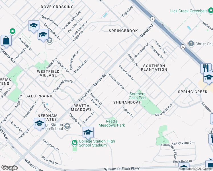 map of restaurants, bars, coffee shops, grocery stores, and more near 1201 Skyline Court in College Station