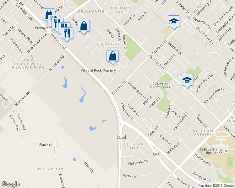map of restaurants, bars, coffee shops, grocery stores, and more near 100 Graham Road in College Station