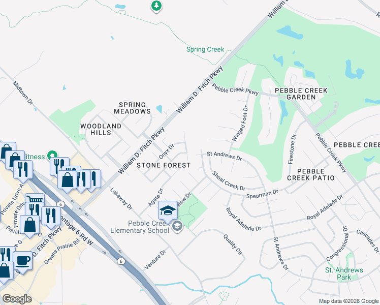 map of restaurants, bars, coffee shops, grocery stores, and more near 801 Fore Court in College Station
