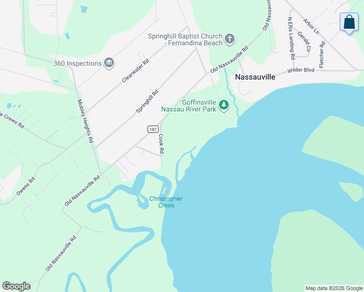 map of restaurants, bars, coffee shops, grocery stores, and more near 95210 Cook Road in Fernandina Beach