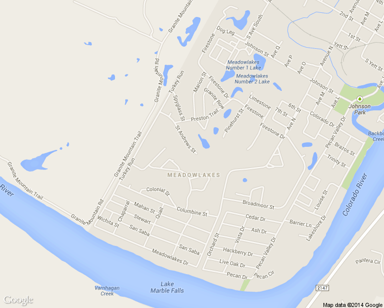 map of restaurants, bars, coffee shops, grocery stores, and more near 435 Saint Andrews Street in Meadowlakes