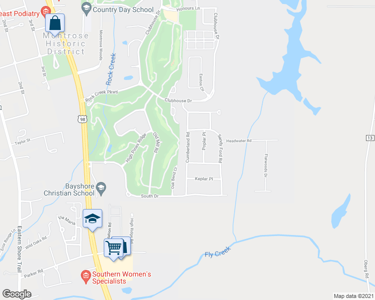 map of restaurants, bars, coffee shops, grocery stores, and more near 311 Cumberland Road in Fairhope