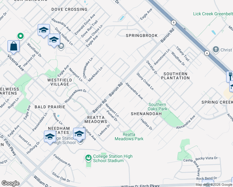 map of restaurants, bars, coffee shops, grocery stores, and more near 1201 Skyline Court in College Station