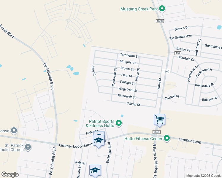 map of restaurants, bars, coffee shops, grocery stores, and more near 301 Wegstrom Street in Hutto
