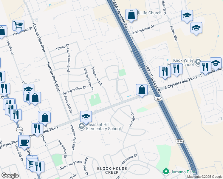 map of restaurants, bars, coffee shops, grocery stores, and more near 904 Lily Pad Lane in Leander