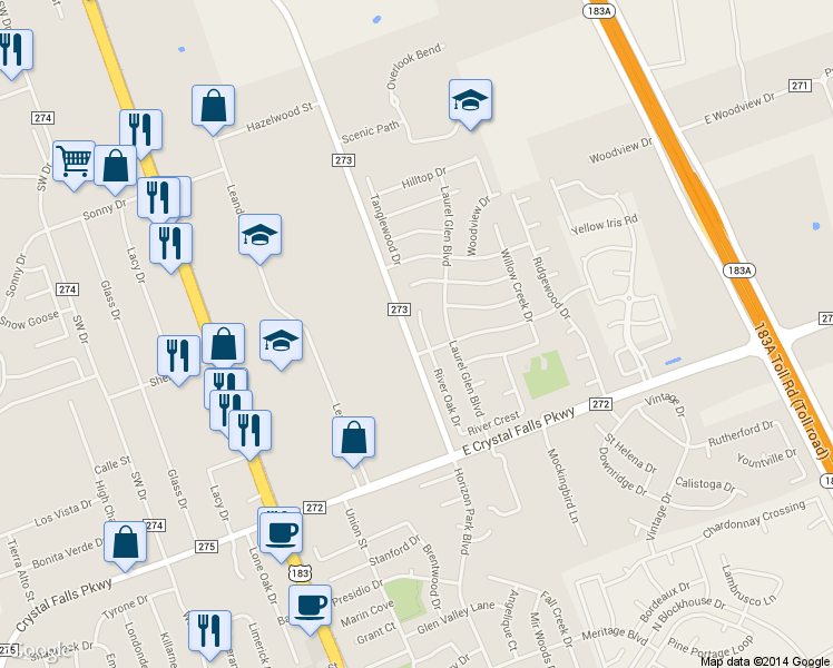 map of restaurants, bars, coffee shops, grocery stores, and more near 1303 River Oak Drive in Leander