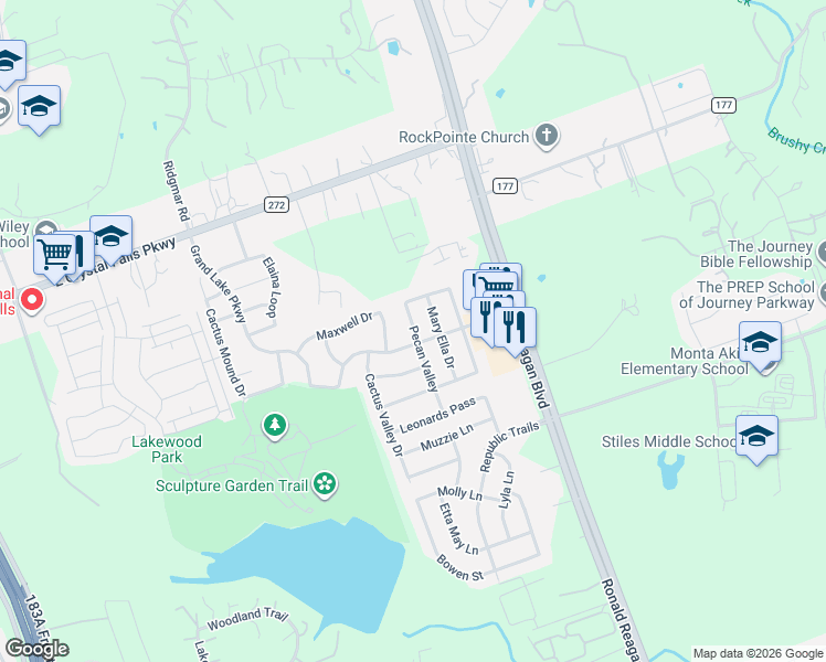 map of restaurants, bars, coffee shops, grocery stores, and more near 1932 Pecan Valley Drive in Leander