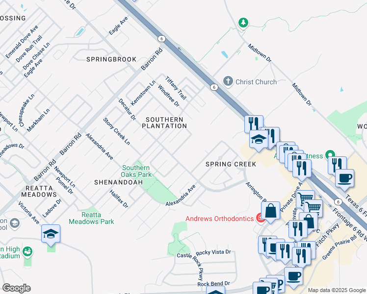 map of restaurants, bars, coffee shops, grocery stores, and more near 1510 Hunter Creek Drive in College Station