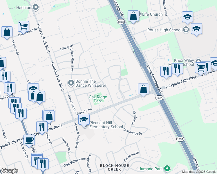 map of restaurants, bars, coffee shops, grocery stores, and more near 904 Lily Pad Lane in Leander
