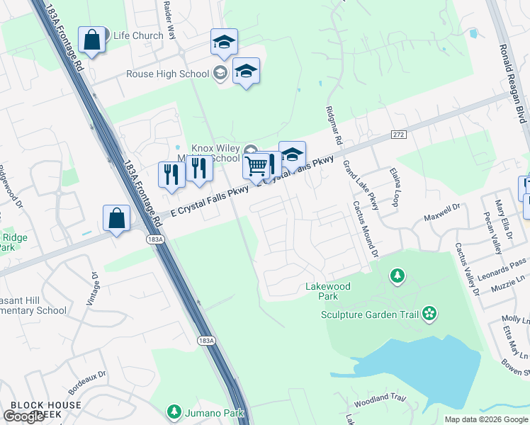 map of restaurants, bars, coffee shops, grocery stores, and more near 1808 Arendale Drive in Leander