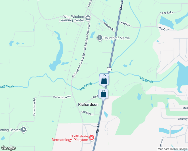 map of restaurants, bars, coffee shops, grocery stores, and more near 42 Mill Creek Drive in Carriere