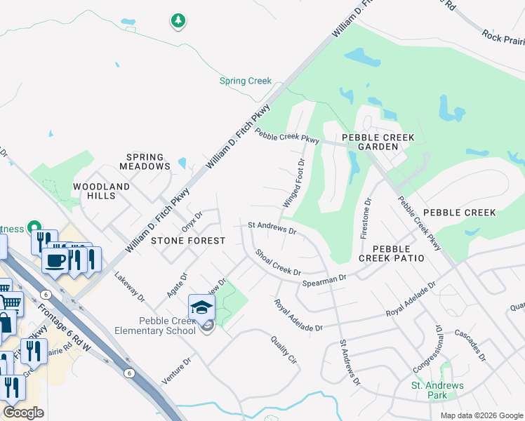 map of restaurants, bars, coffee shops, grocery stores, and more near 4608 Valley Brook Circle in College Station