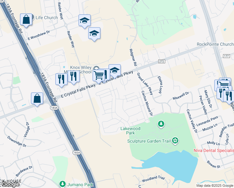 map of restaurants, bars, coffee shops, grocery stores, and more near 1757 Artesian Springs Xing in Leander