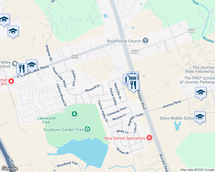 map of restaurants, bars, coffee shops, grocery stores, and more near 1932 Pecan Valley Drive in Leander