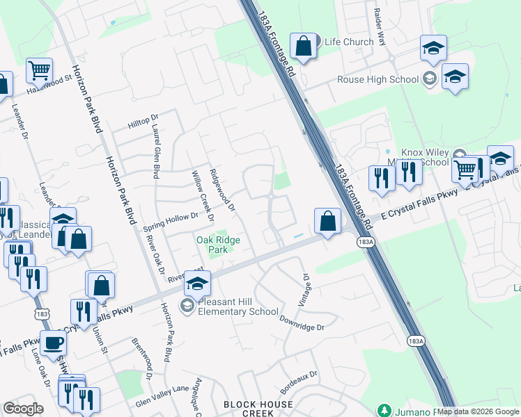 map of restaurants, bars, coffee shops, grocery stores, and more near 904 Lily Pad Lane in Leander