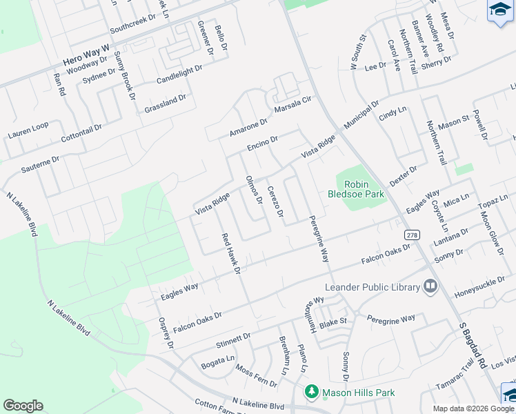 map of restaurants, bars, coffee shops, grocery stores, and more near 503 Chaparral Drive in Leander