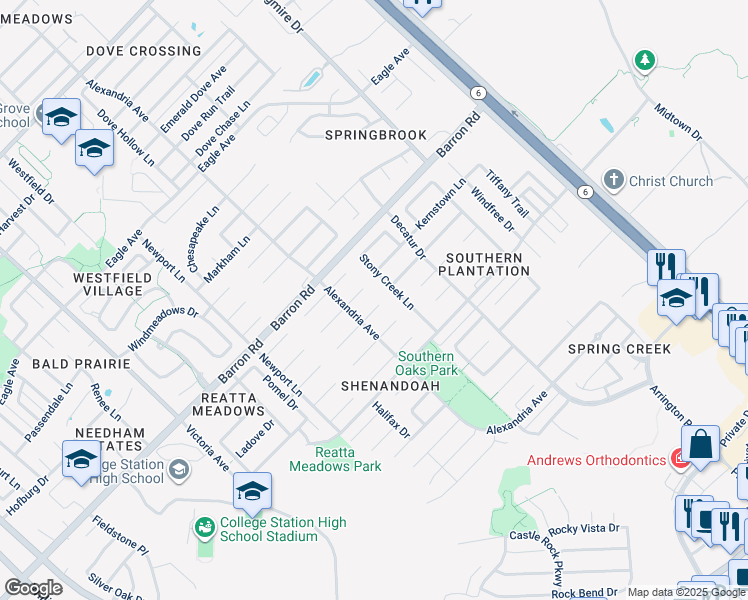 map of restaurants, bars, coffee shops, grocery stores, and more near 1309 Norfolk Court in College Station