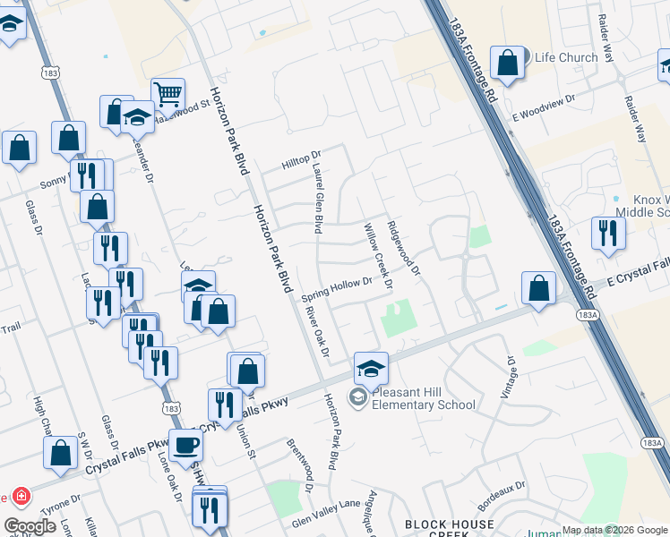 map of restaurants, bars, coffee shops, grocery stores, and more near 706 Mountain Ridge Drive in Leander