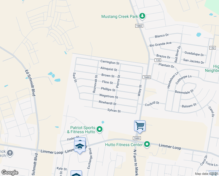 map of restaurants, bars, coffee shops, grocery stores, and more near 210 Phillips Street in Hutto