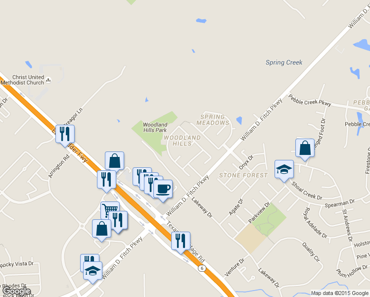 map of restaurants, bars, coffee shops, grocery stores, and more near 301 Candle Stone Court in College Station