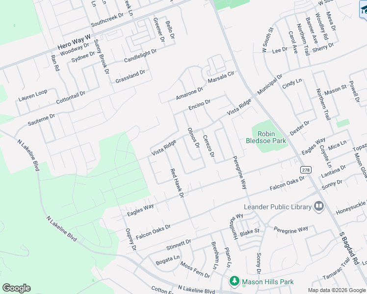 map of restaurants, bars, coffee shops, grocery stores, and more near 1808 Baranco Way in Leander