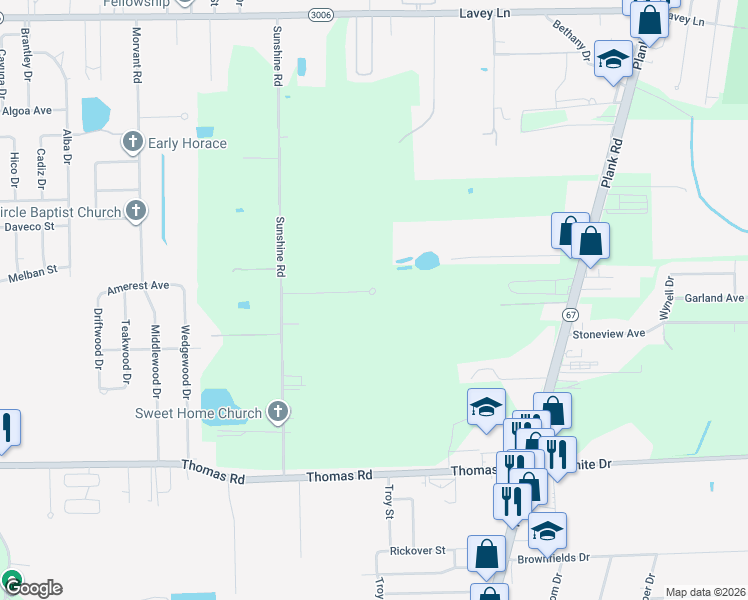 map of restaurants, bars, coffee shops, grocery stores, and more near 5227 Sunshine Park Court in Baton Rouge