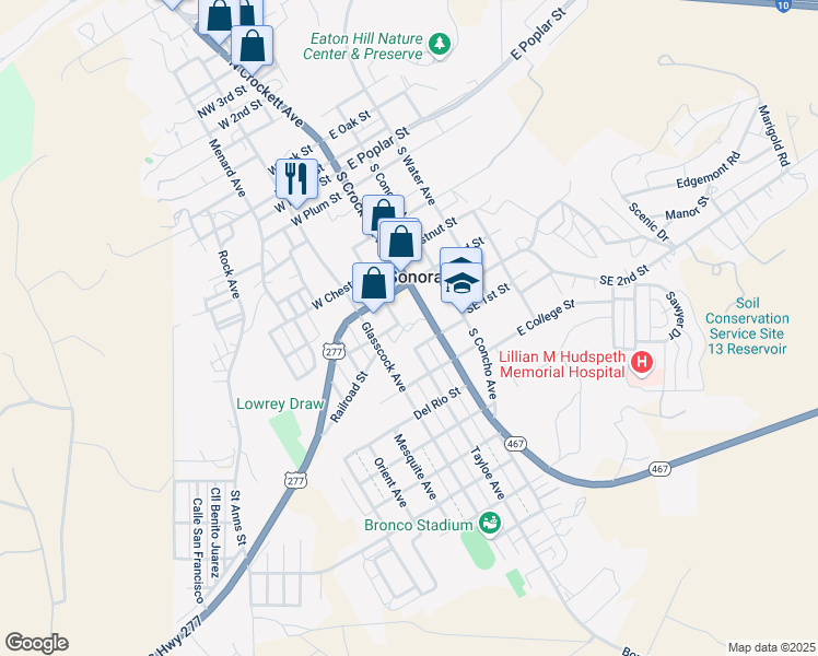 map of restaurants, bars, coffee shops, grocery stores, and more near 200-202 SW 2nd St in Sonora