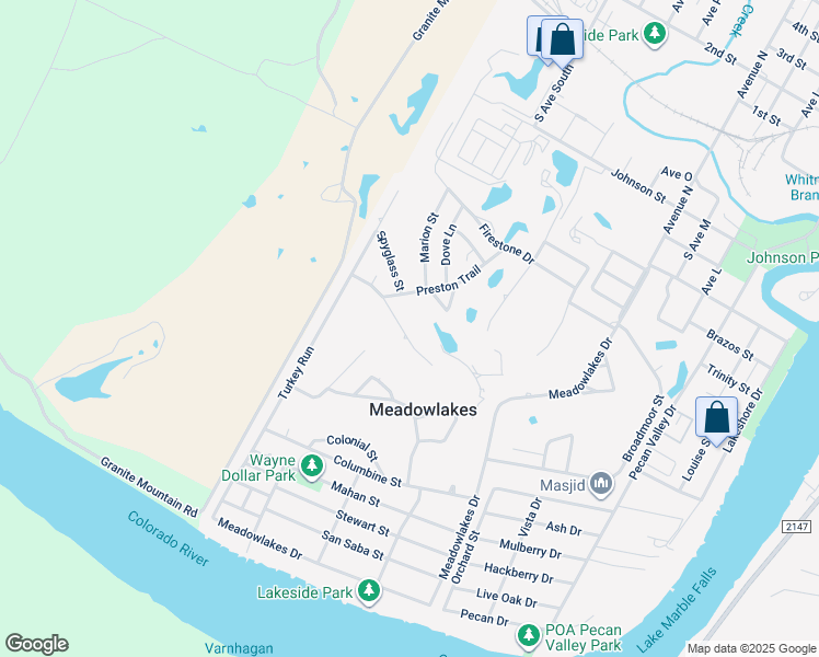 map of restaurants, bars, coffee shops, grocery stores, and more near 434 Saint Andrews Street in Meadowlakes