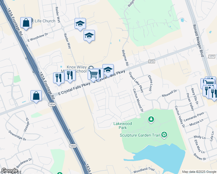 map of restaurants, bars, coffee shops, grocery stores, and more near 1660 Artesian Springs Xing in Leander