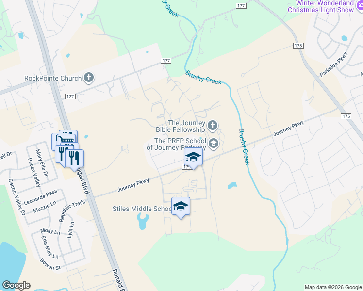 map of restaurants, bars, coffee shops, grocery stores, and more near 3233 Catalina Ranch Road in Leander