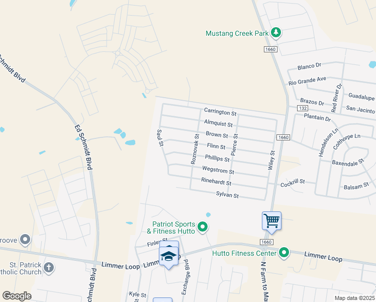 map of restaurants, bars, coffee shops, grocery stores, and more near 304 Phillips Street in Hutto