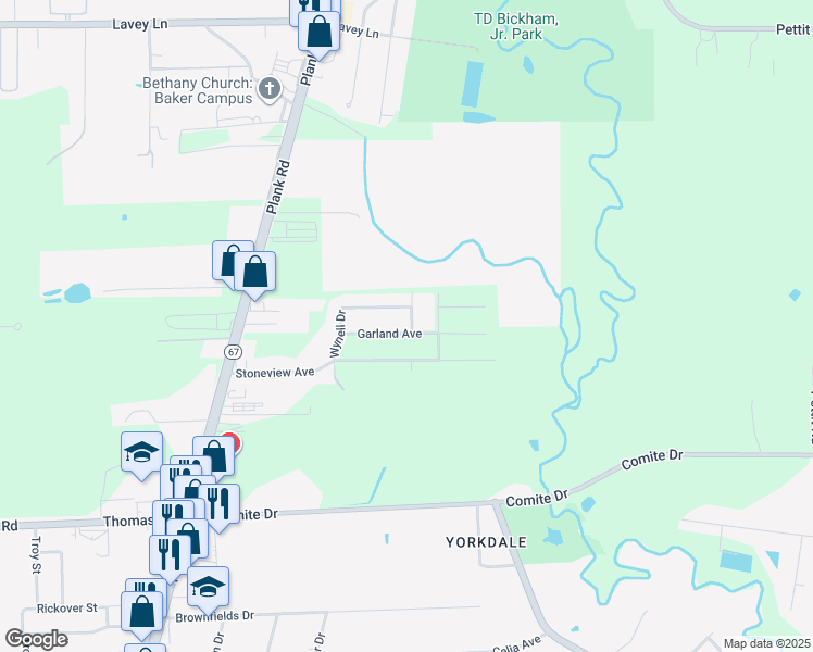 map of restaurants, bars, coffee shops, grocery stores, and more near 6605 Garland Avenue in Baker