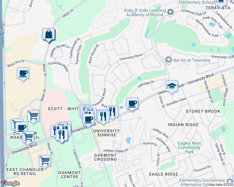 map of restaurants, bars, coffee shops, grocery stores, and more near 4019 Meadow Bluff Way in Round Rock