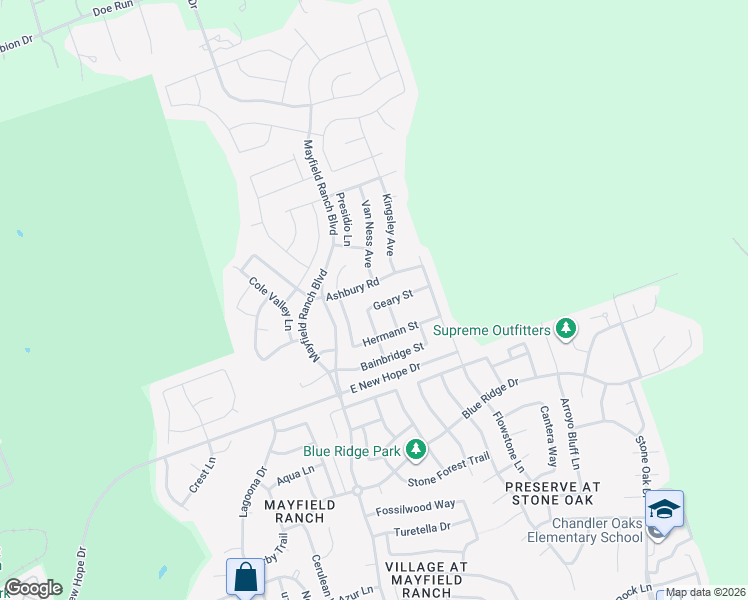 map of restaurants, bars, coffee shops, grocery stores, and more near 4046 Geary Street in Round Rock