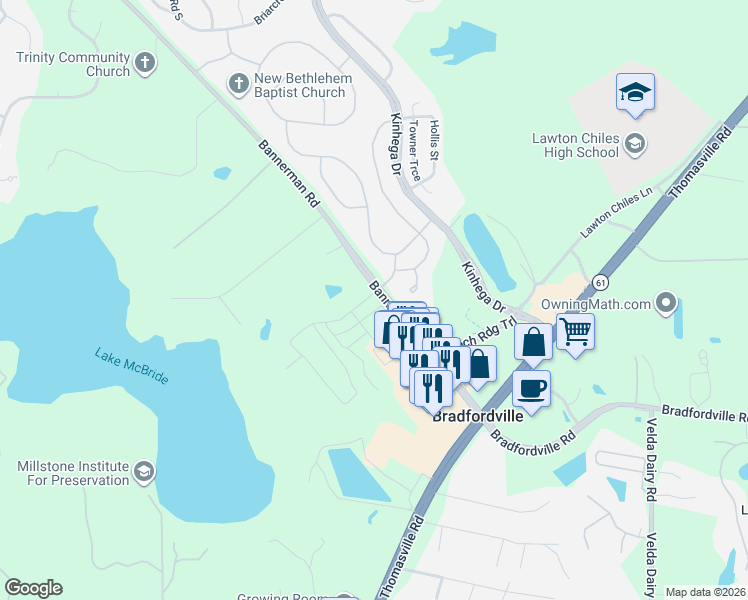 map of restaurants, bars, coffee shops, grocery stores, and more near 7008 Foxglove Lane in Tallahassee
