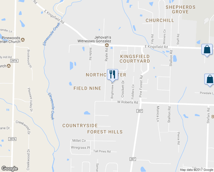 map of restaurants, bars, coffee shops, grocery stores, and more near 2490 Ryale Road in Gonzalez