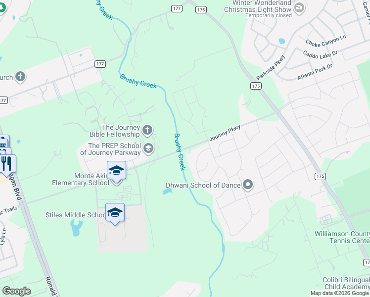 map of restaurants, bars, coffee shops, grocery stores, and more near 3617 Journey Parkway in Leander