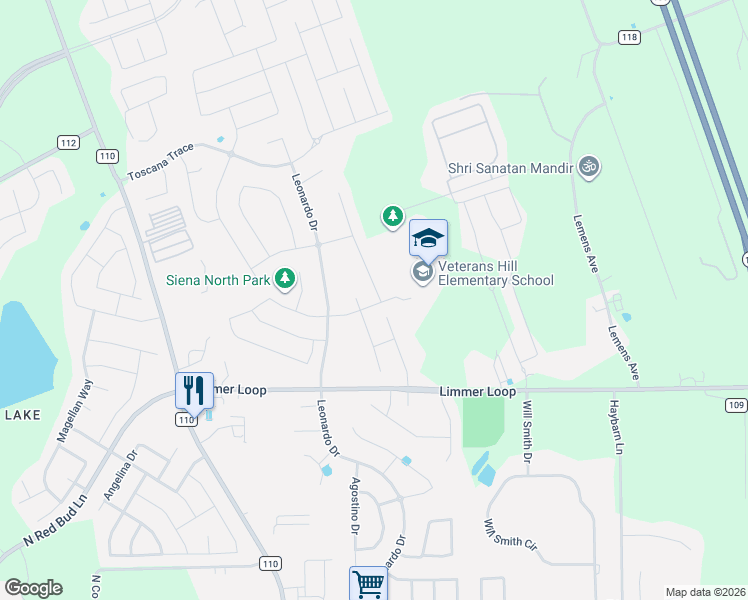 map of restaurants, bars, coffee shops, grocery stores, and more near 6864 Brindisi Place in Round Rock
