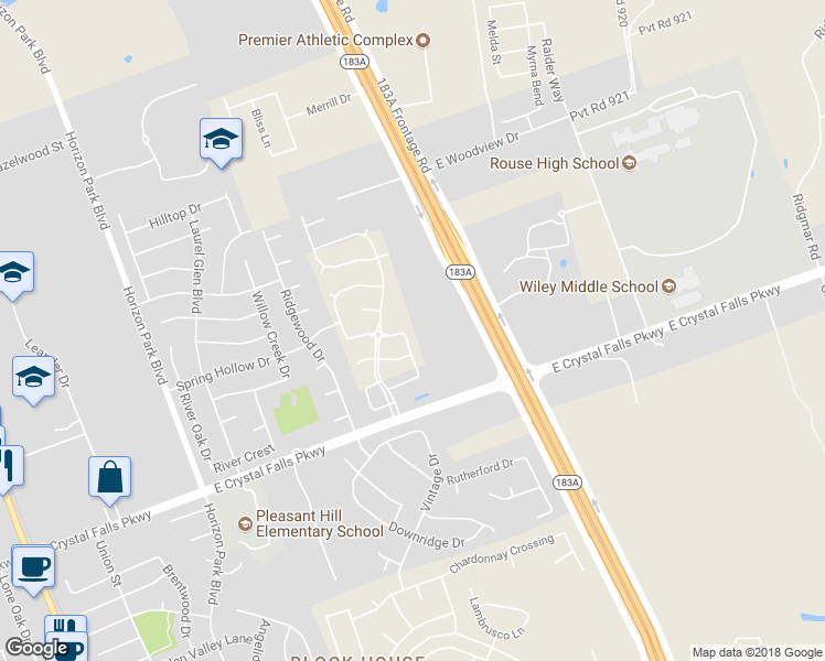 map of restaurants, bars, coffee shops, grocery stores, and more near 1120 Water Hyssop in Leander