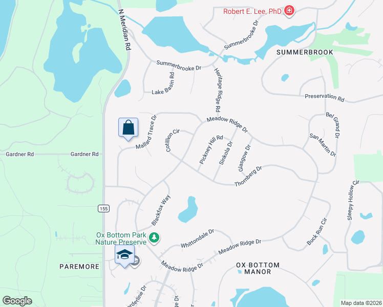 map of restaurants, bars, coffee shops, grocery stores, and more near 586 Meadow Ridge Drive in Tallahassee