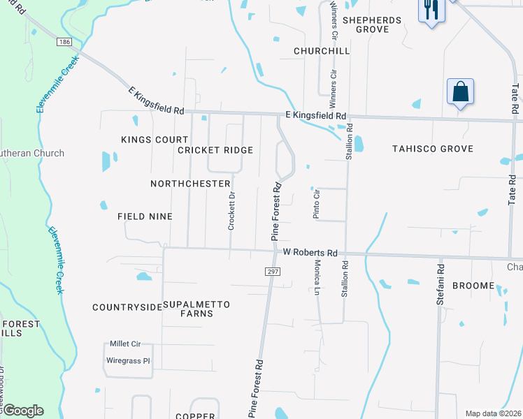 map of restaurants, bars, coffee shops, grocery stores, and more near 2534 Fiddlers Circle in Cantonment